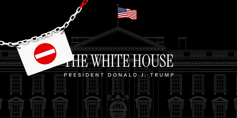 The White House website home page with a superimposed 'no entry' sign on it